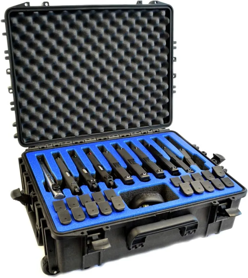 10 Pistol 20 Magazine Hard Case, DORO Wheeled Gun Case with MyCaseBuilder Custom Foam Insert - Waterproof, Heavy Duty - Tactical Gun/Firearm and Ammunition Holder, 21 x 15.87 x 7.25 Inch, Black