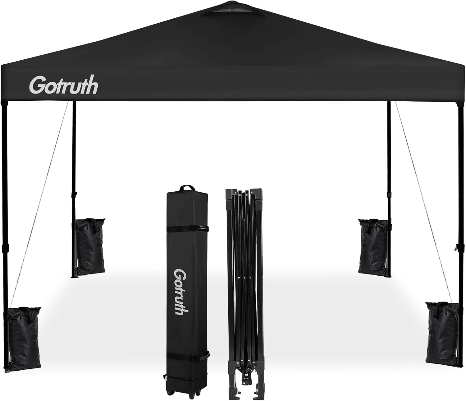 10x10 Pop Up Canopy, Tent Instant Portable Shelter with Vent, Adjustable Straight Leg Heights with Wheeled Bag, 4 Sandbags, for Commercial Events, Parties, Beach, Outdoor Camping - Black