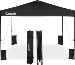 10x10 Pop Up Canopy, Tent Instant Portable Shelter with Vent, Adjustable Straight Leg Heights with Wheeled Bag, 4 Sandbags, for Commercial Events, Parties, Beach, Outdoor Camping - Black