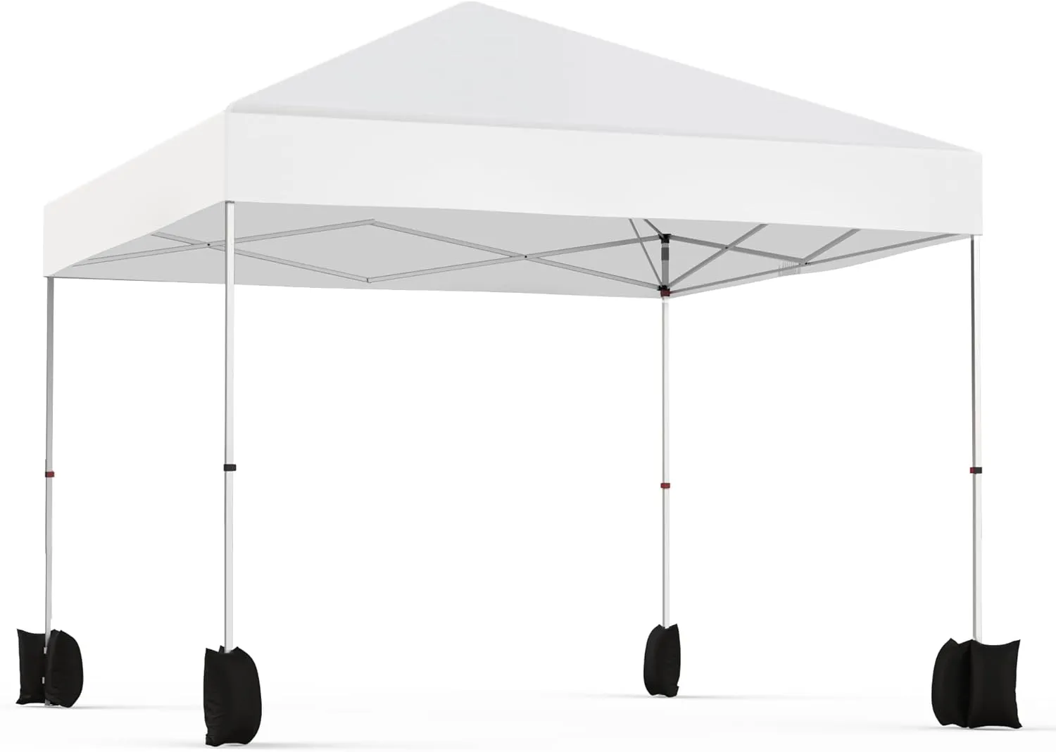 10x10ft Pop Up Tent, 1-Person Easy to Set Up Outdoor Canopy, Instant Portable Commercial Canopy Tent with Wheeled Bag, 4 Sandbags, 4 Ropes and 8 Spikes for Party, Camping, Outdoor Activities, White