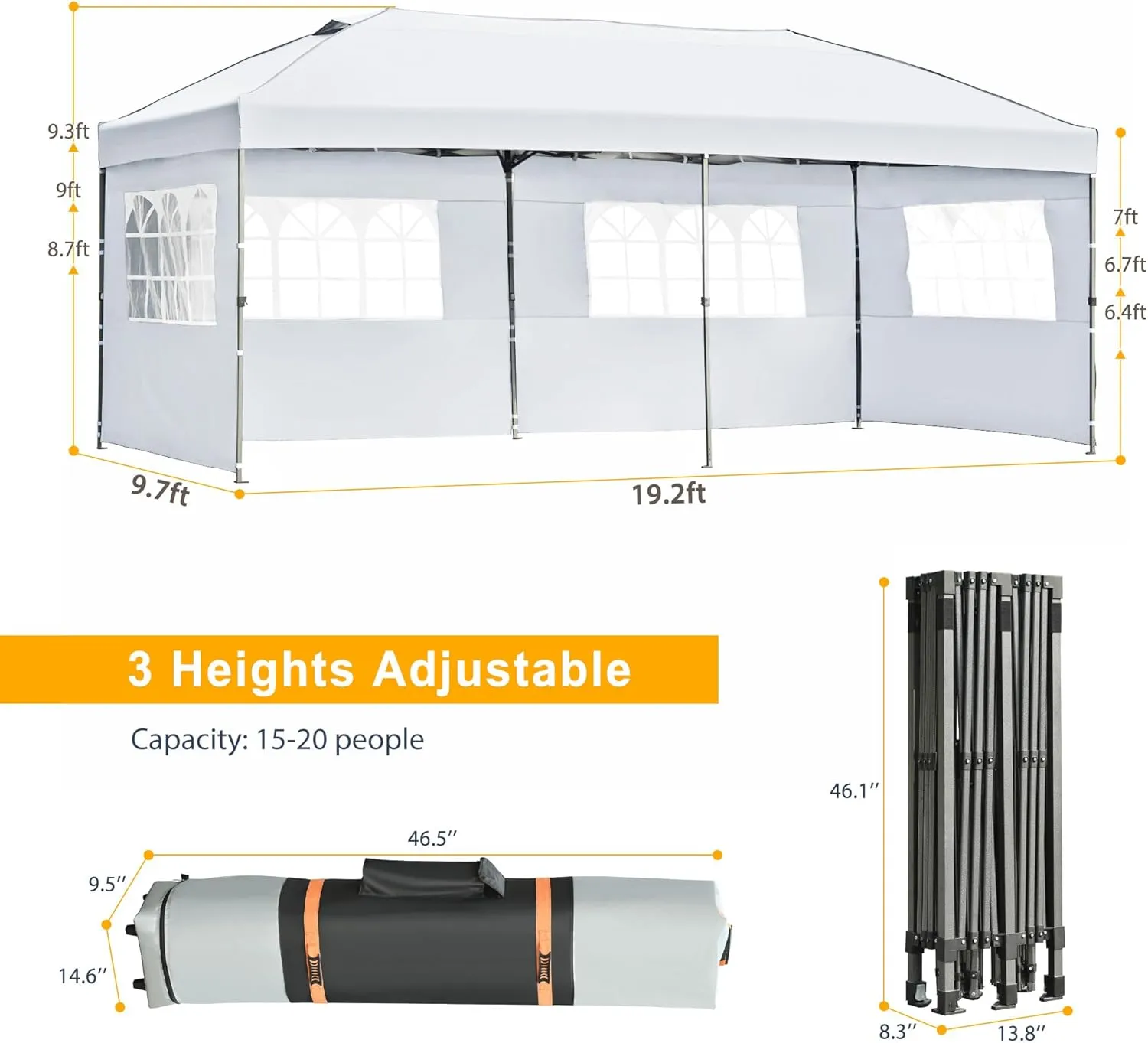 10x20 Outdoor Canopy Tent, Pop Up Canopy with Sidewalls, Heavy Duty Canopy Event Wedding Tent for Parties with Wheeled Bag (White//1)