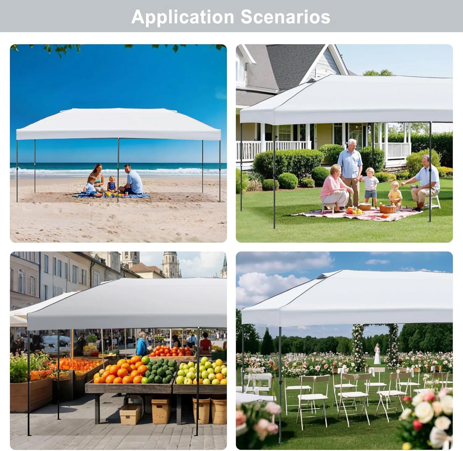 10x20 Outdoor Canopy Tent, Pop Up Canopy with Sidewalls, Heavy Duty Canopy Event Wedding Tent for Parties with Wheeled Bag (White//1)