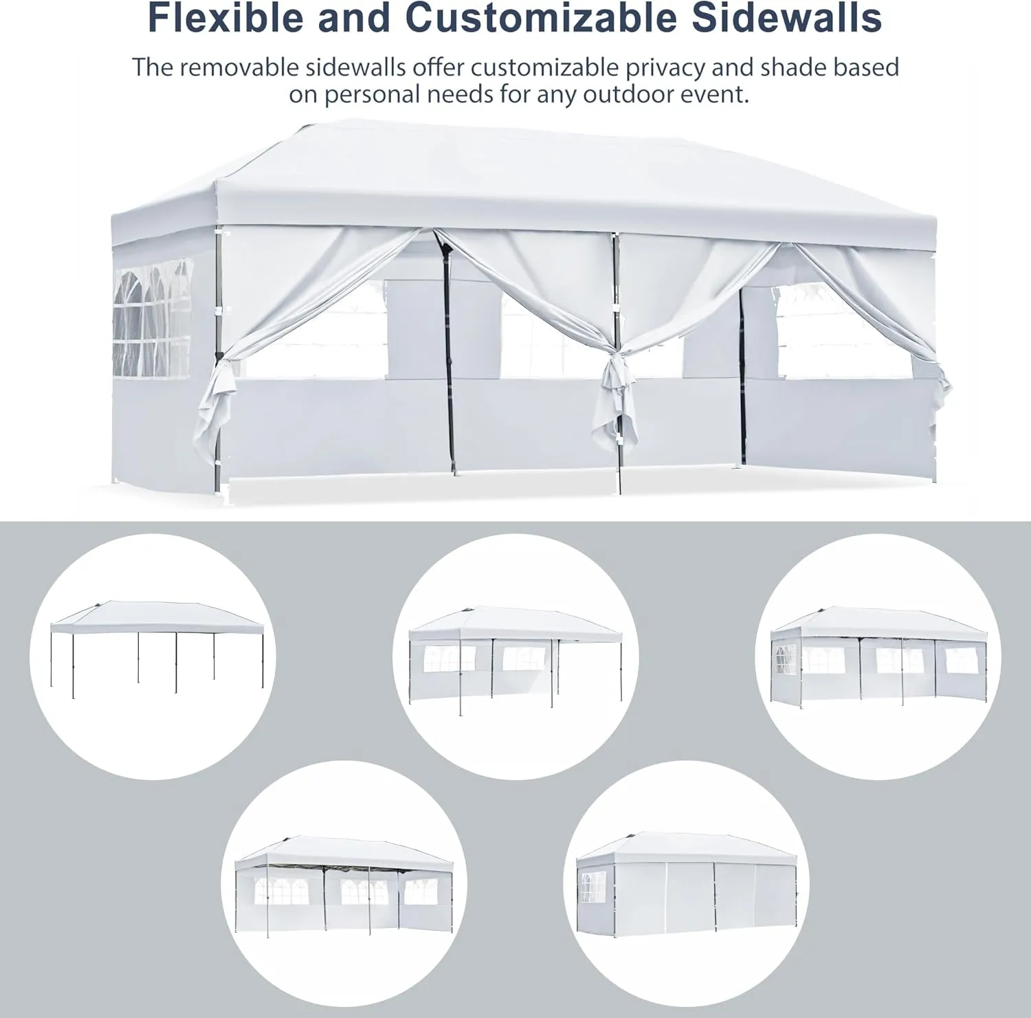 10x20 Outdoor Canopy Tent, Pop Up Canopy with Sidewalls, Heavy Duty Canopy Event Wedding Tent for Parties with Wheeled Bag (White//1)