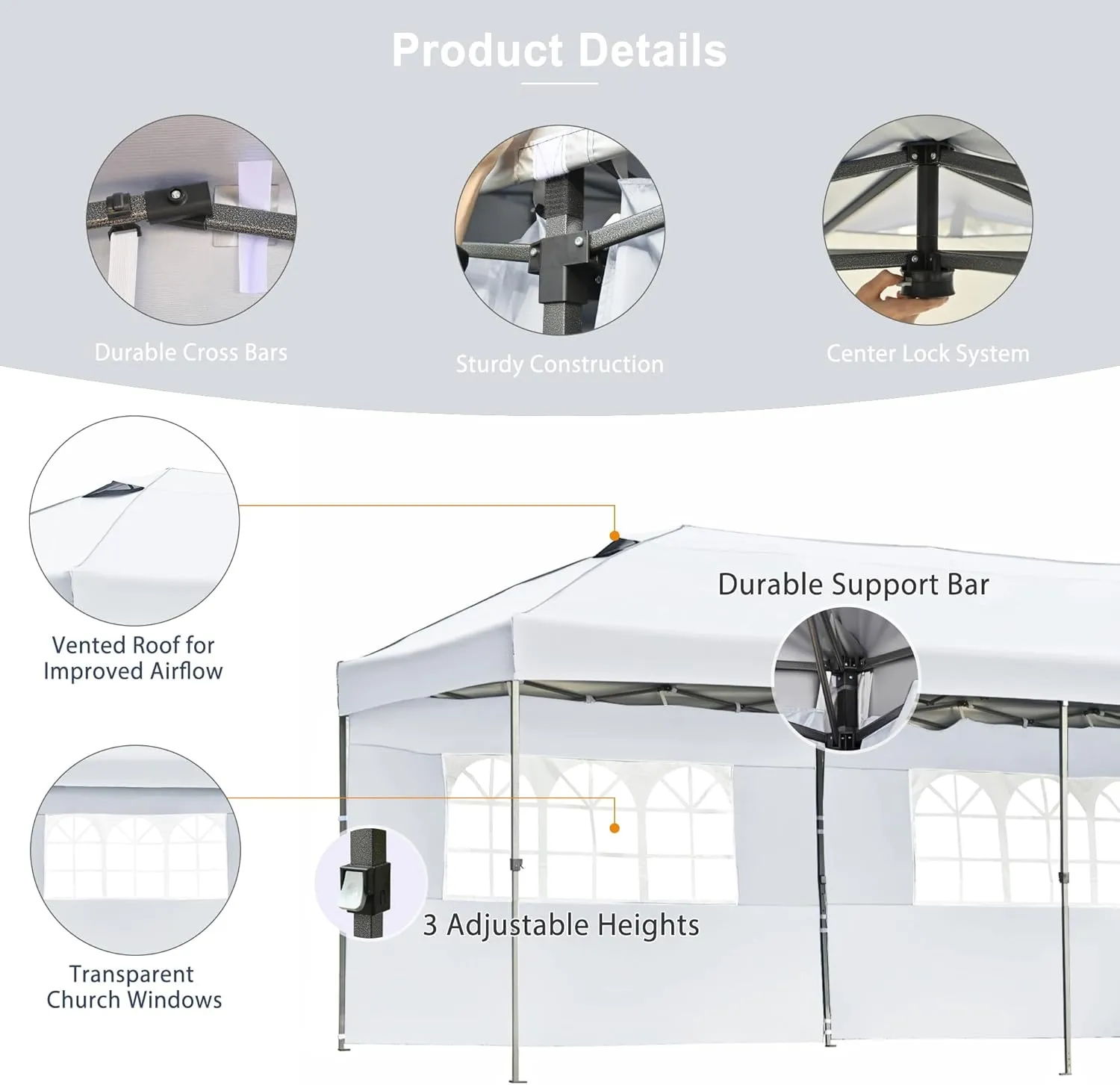 10x20 Outdoor Canopy Tent, Pop Up Canopy with Sidewalls, Heavy Duty Canopy Event Wedding Tent for Parties with Wheeled Bag (White//1)