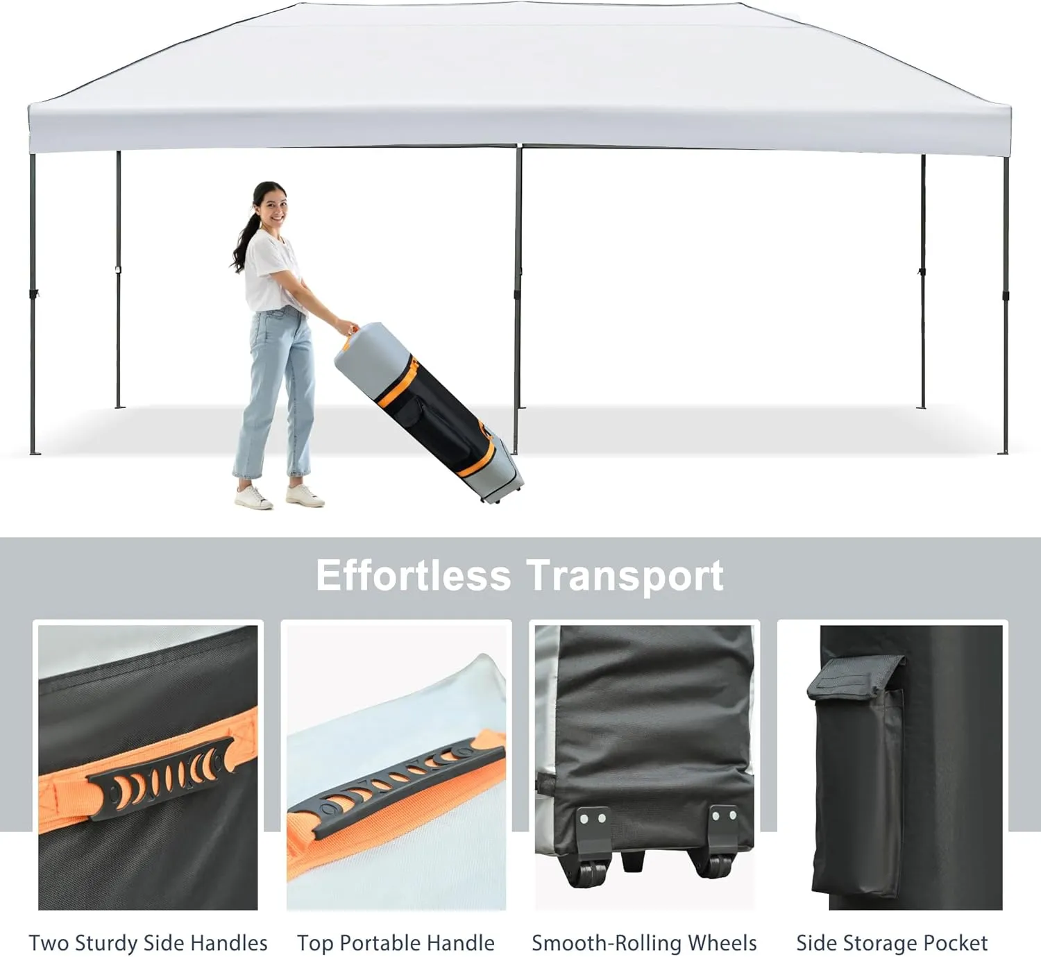 10x20 Outdoor Canopy Tent, Pop Up Canopy with Sidewalls, Heavy Duty Canopy Event Wedding Tent for Parties with Wheeled Bag (White//1)