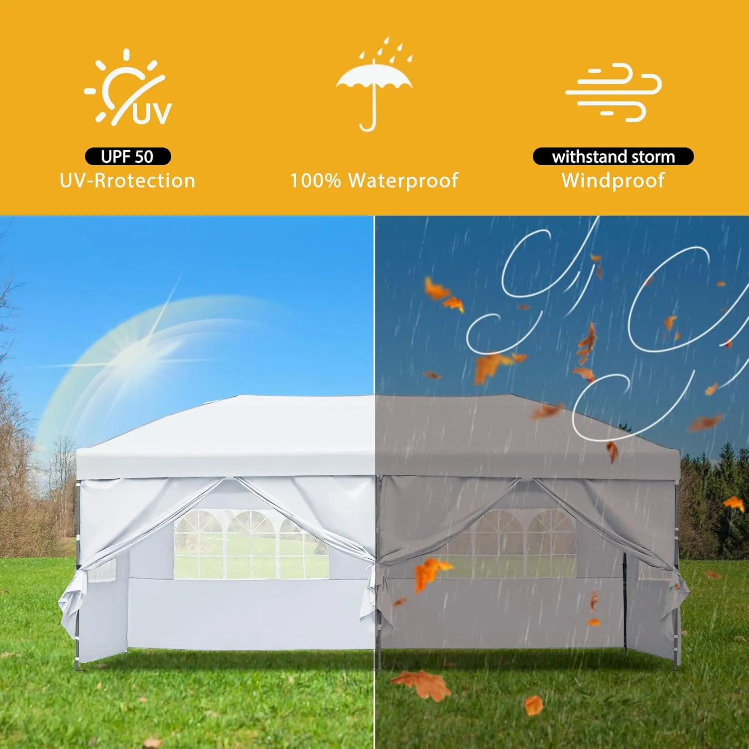 10x20 Outdoor Canopy Tent, Pop Up Canopy with Sidewalls, Heavy Duty Canopy Event Wedding Tent for Parties with Wheeled Bag (White//1)