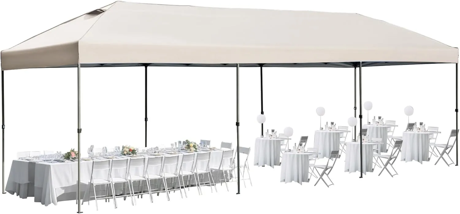 10x30 FT Pop Up Canopy with Sidewalls, Heavy Duty Outdoor Party Tent with Wheeled Bag, for Patio, Wedding, Backyard (Khaki)