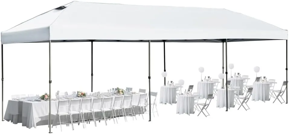 10x30 Pop Up Canopy with Sidewalls, Heavy Duty Outdoor Party Tent with Wheeled Bag, for Patio,Wedding, Backyard (White   Iron   Oxford Fabric)