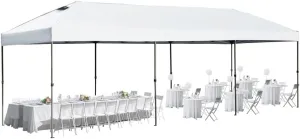 10x30 Pop Up Canopy with Sidewalls, Heavy Duty Outdoor Party Tent with Wheeled Bag, for Patio,Wedding, Backyard (White   Iron   Oxford Fabric)