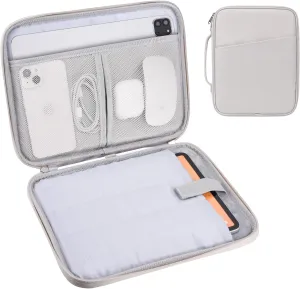 11 Inch iPad Travel Case Organizer, Padded Tablet Carrying Sleeve Bag for iPad Pro 11-in (M4), iPad 10.9 (10th Gen), iPad Air 11-in (M2), Galaxy Tab S8/S9 (White Grey-11)