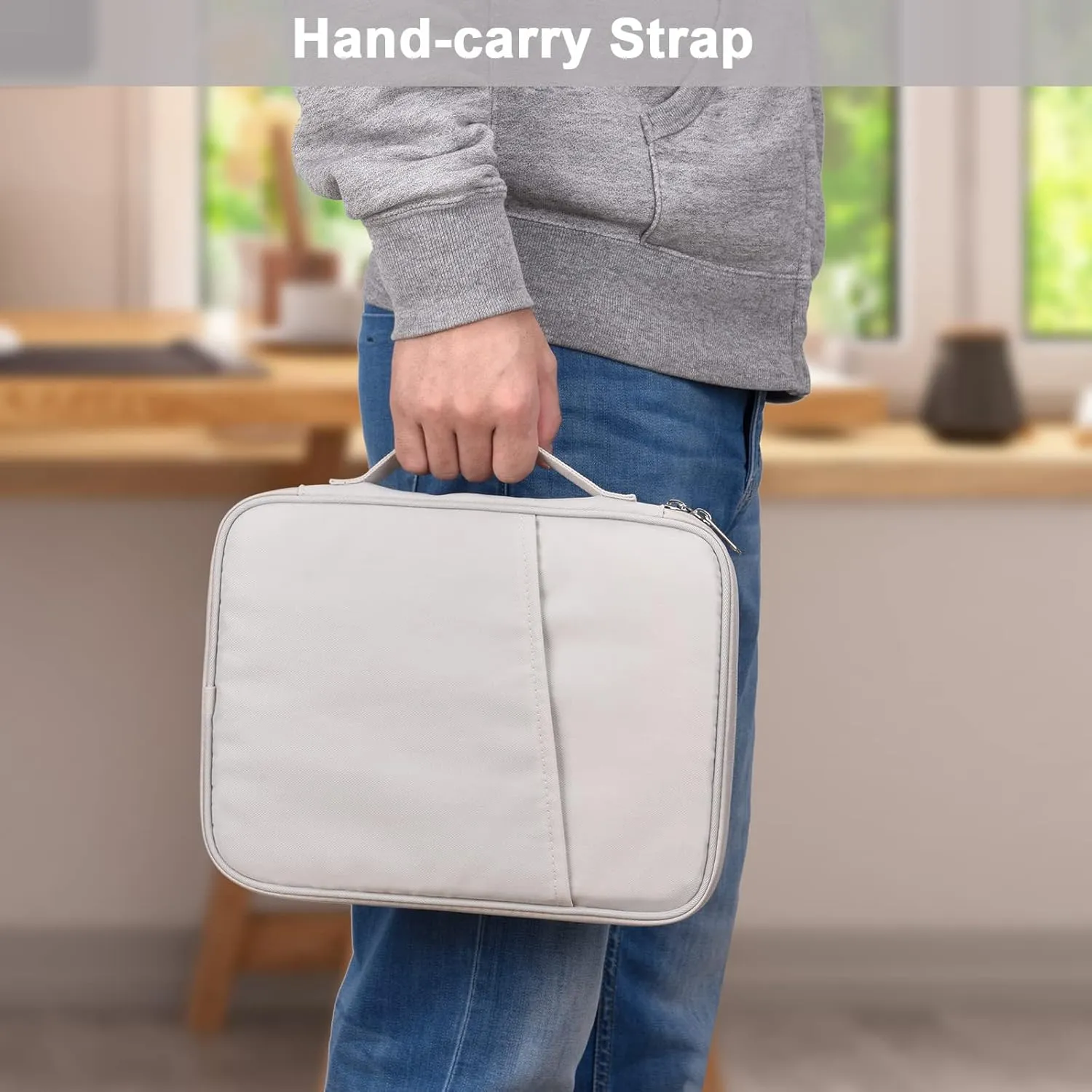 11 Inch iPad Travel Case Organizer, Padded Tablet Carrying Sleeve Bag for iPad Pro 11-in (M4), iPad 10.9 (10th Gen), iPad Air 11-in (M2), Galaxy Tab S8/S9 (White Grey-11)