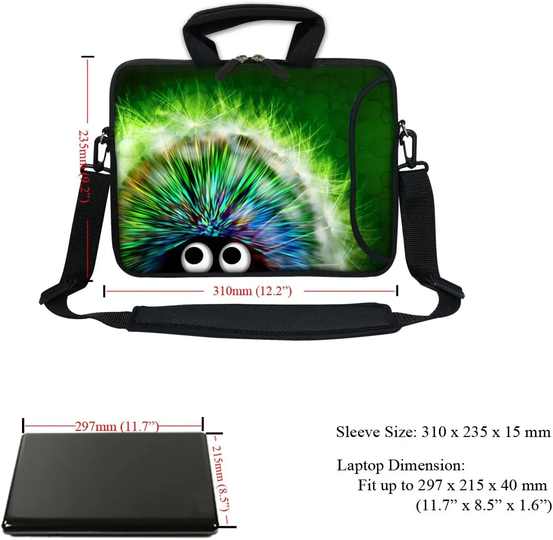 12 Inch Water Resistant Neoprene Laptop Bag with Reinforced Zipper, Strap, Pockets, Fits 11.6" to 12.3" Laptops