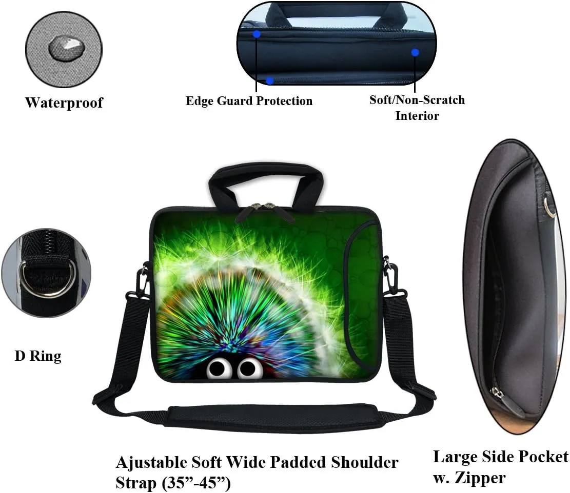 12 Inch Water Resistant Neoprene Laptop Bag with Reinforced Zipper, Strap, Pockets, Fits 11.6" to 12.3" Laptops