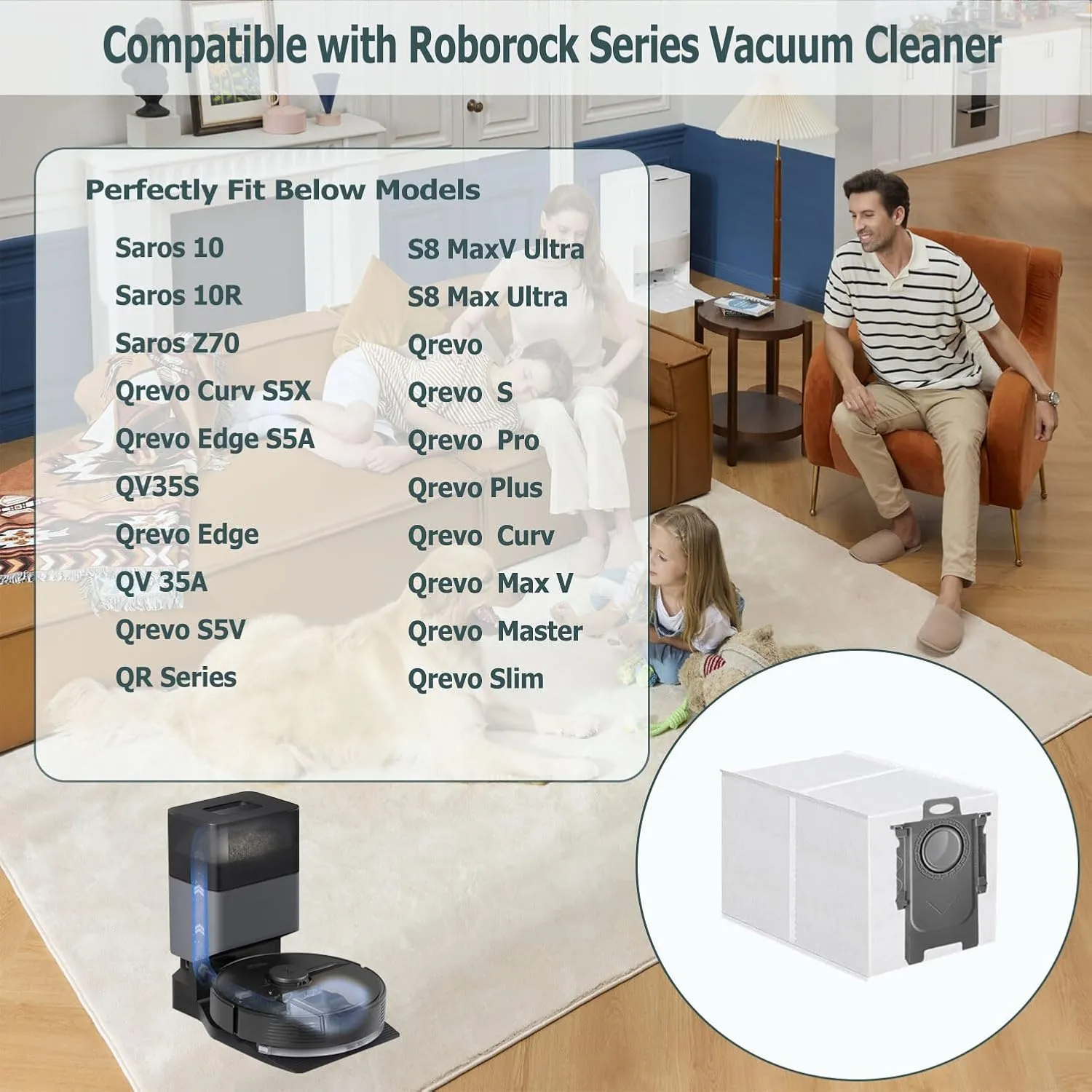 12 Packs Dust Bags Compatible with Roborock Saros 10/ 10R/Q Revo/Qrevo S/Qrevo Pro/Qrevo MaxV/Qrevo Master/Qrevo Plus/S8 Max Ultra/S8 MaxV Ultra/Qrevo Slim Vacuum Cleaner, 3.0L Large Capacity