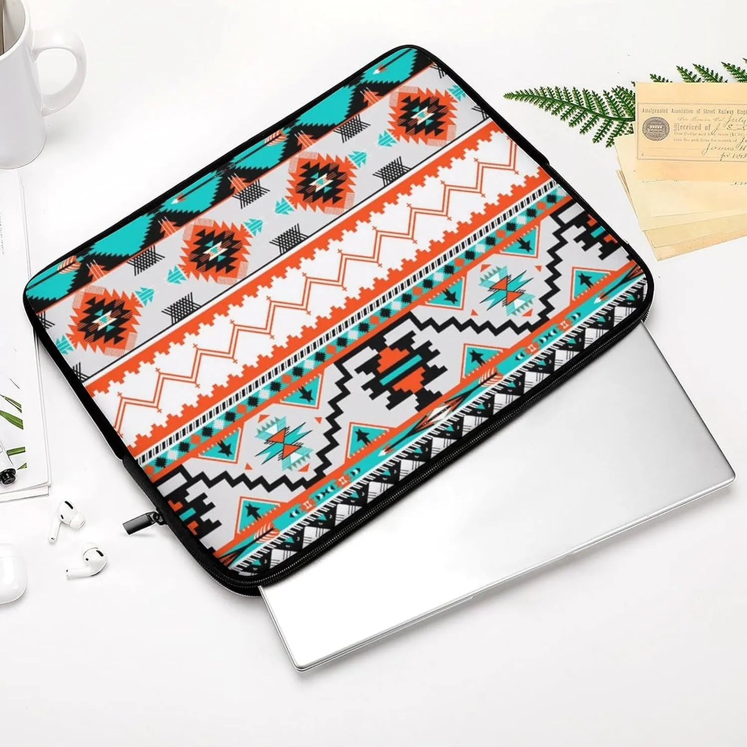 13 Inch Slim Laptop Sleeves Indiana Western Southwest Tribal Ethnic Aztec Geometric for Women Men, Resistant Neoprene Travel Carrying Laptop Case Sleeve, Durable Tablet Briefcase Carrying Bag
