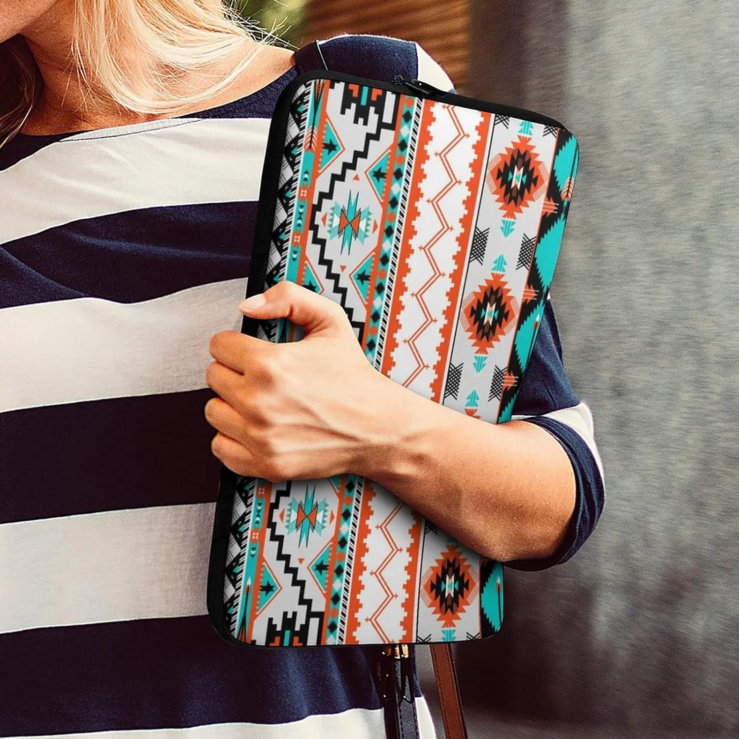 13 Inch Slim Laptop Sleeves Indiana Western Southwest Tribal Ethnic Aztec Geometric for Women Men, Resistant Neoprene Travel Carrying Laptop Case Sleeve, Durable Tablet Briefcase Carrying Bag