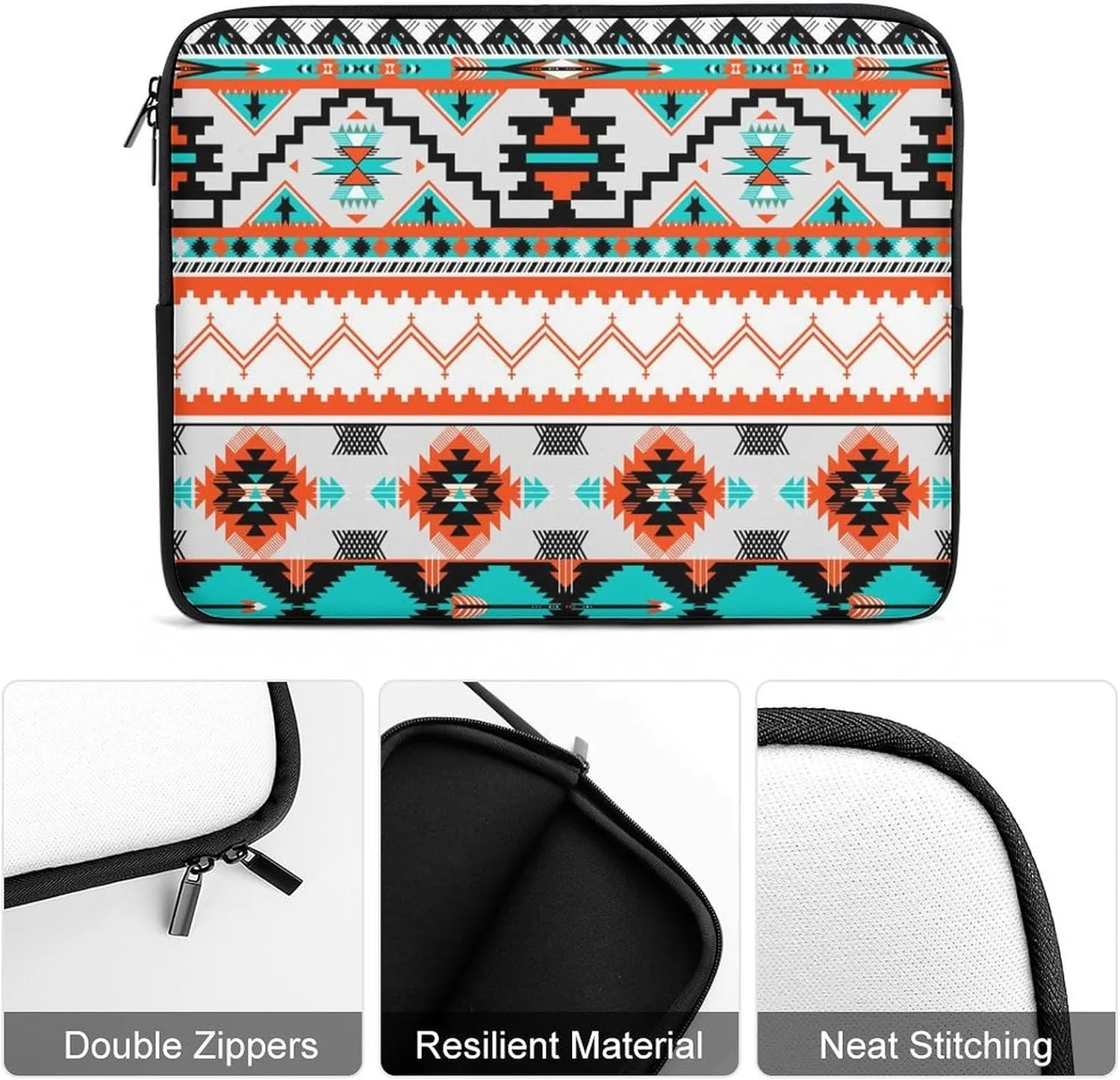 13 Inch Slim Laptop Sleeves Indiana Western Southwest Tribal Ethnic Aztec Geometric for Women Men, Resistant Neoprene Travel Carrying Laptop Case Sleeve, Durable Tablet Briefcase Carrying Bag
