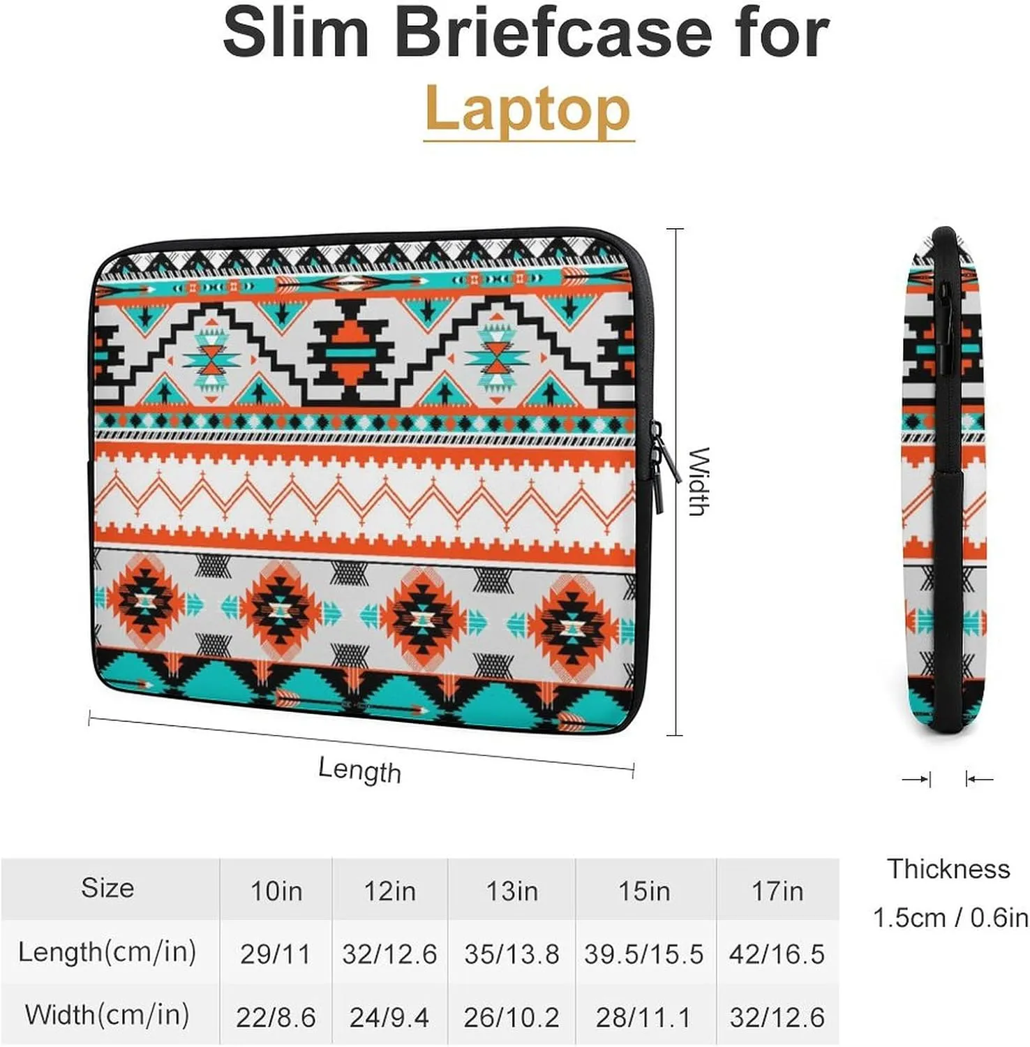 13 Inch Slim Laptop Sleeves Indiana Western Southwest Tribal Ethnic Aztec Geometric for Women Men, Resistant Neoprene Travel Carrying Laptop Case Sleeve, Durable Tablet Briefcase Carrying Bag