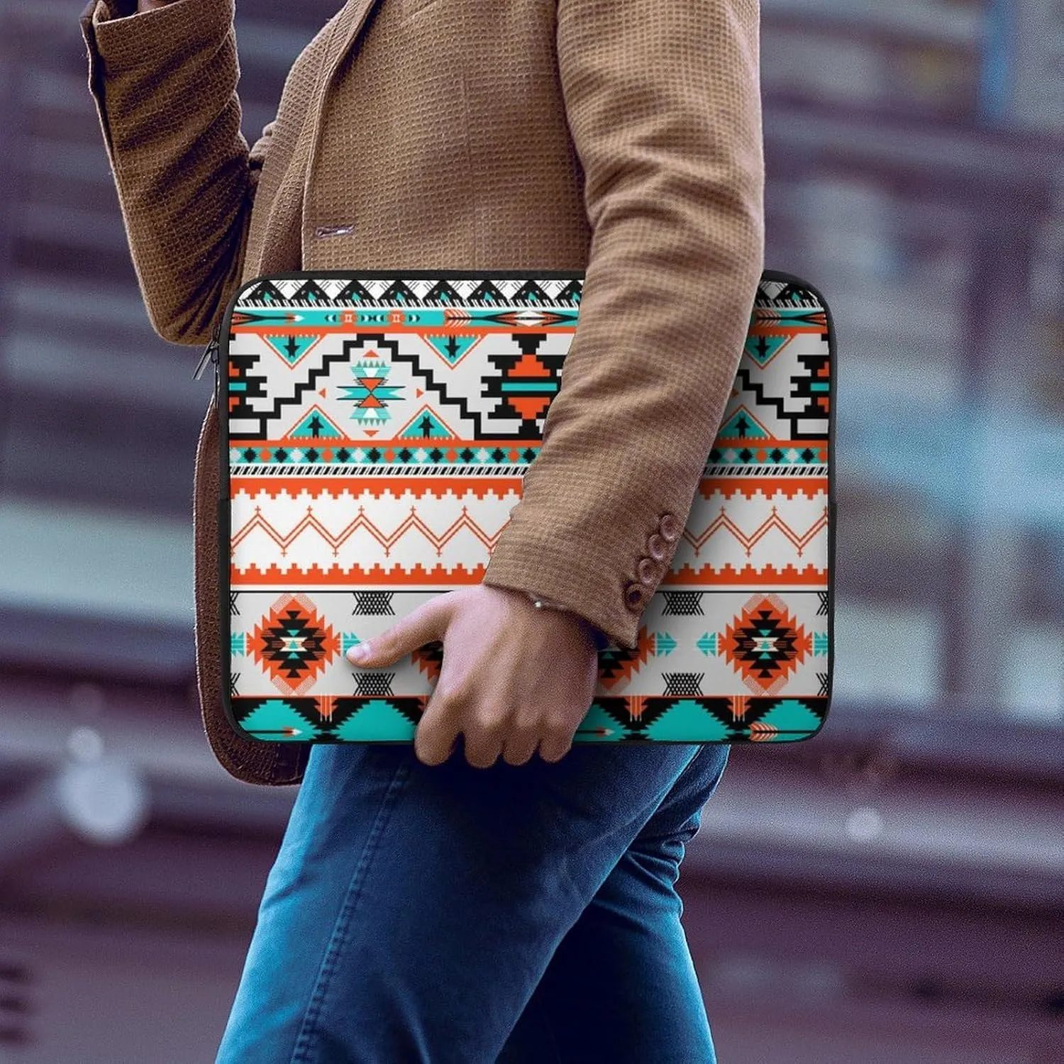 13 Inch Slim Laptop Sleeves Indiana Western Southwest Tribal Ethnic Aztec Geometric for Women Men, Resistant Neoprene Travel Carrying Laptop Case Sleeve, Durable Tablet Briefcase Carrying Bag