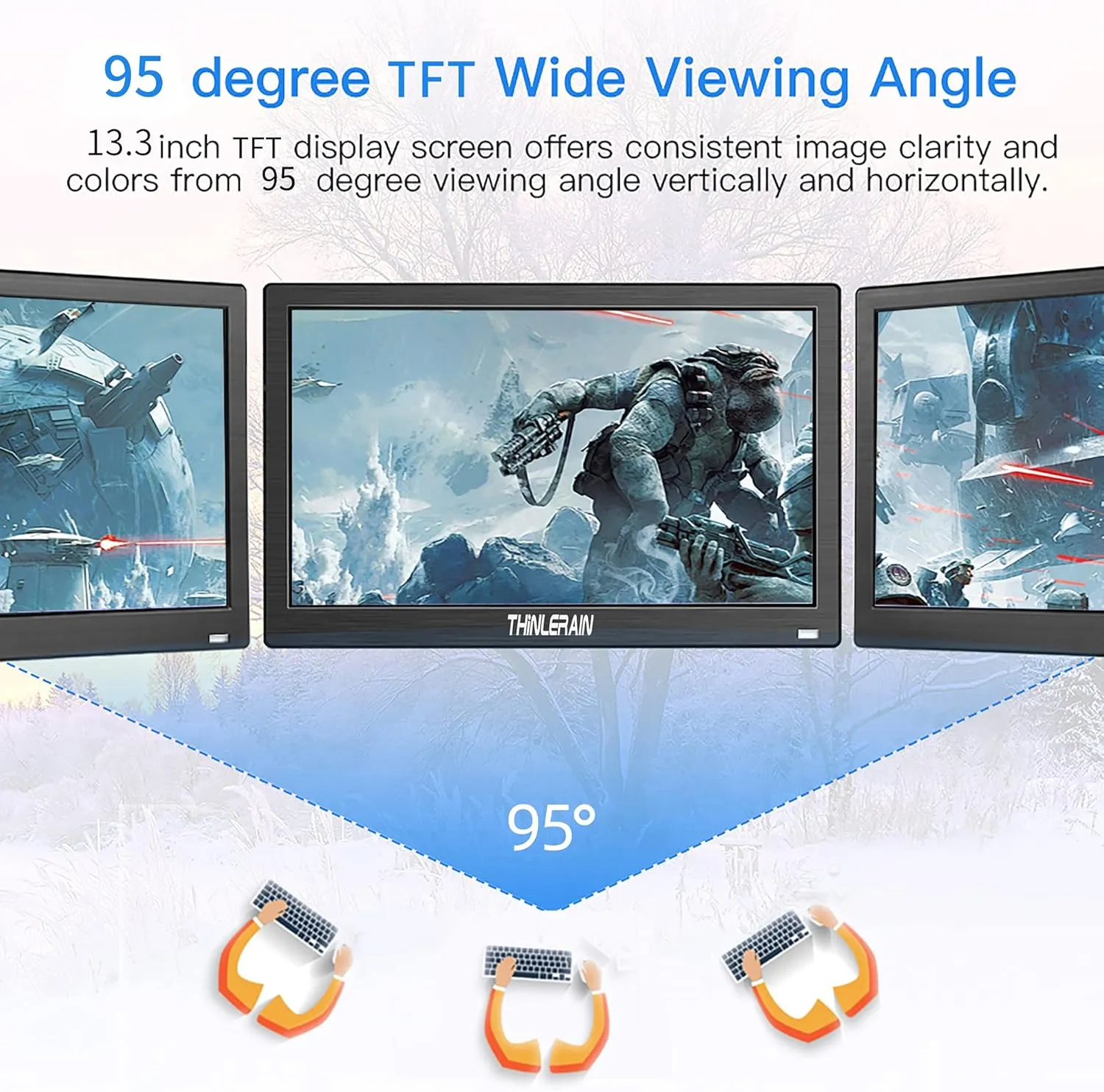 13.3 inch Small PC Monitor 1366x768 Mini LED Monitor with HDMI VGA AV BNC USB Intput, for Fire Stick Computer Xbox Ras pi, Built-in Speaker