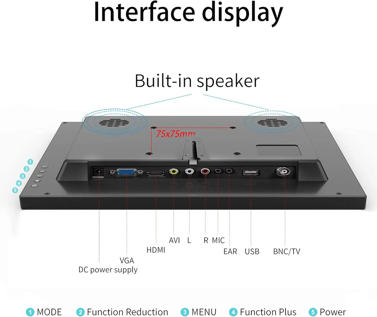 13.3 inch Small PC Monitor 1366x768 Mini LED Monitor with HDMI VGA AV BNC USB Intput, for Fire Stick Computer Xbox Ras pi, Built-in Speaker