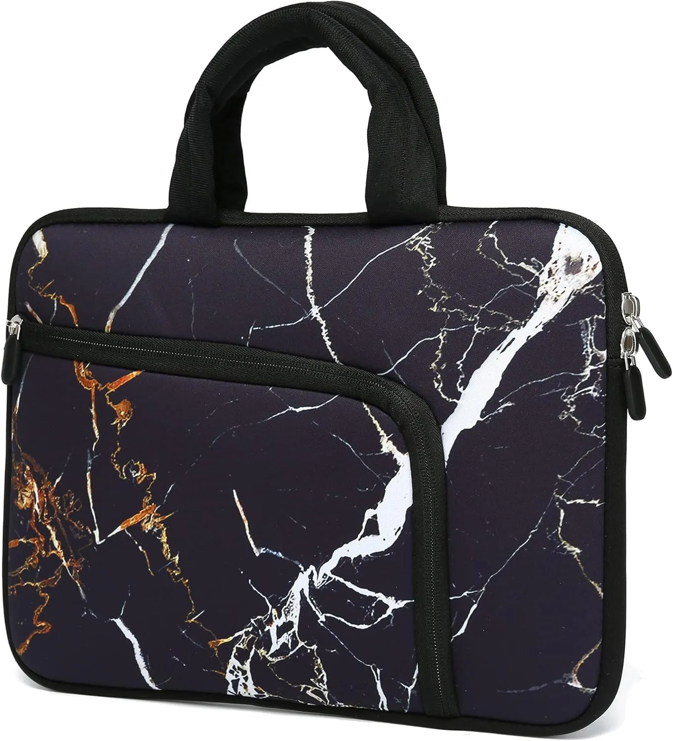 14 15 15.4 15.6 inch Laptop Handle Bag Computer Protect Case Holder Notebook Sleeve Neoprene Cover Soft Carrying Case with Extra Pockets For Dell Lenovo Toshiba HP Chromebook ASUS Acer(Black Marble)