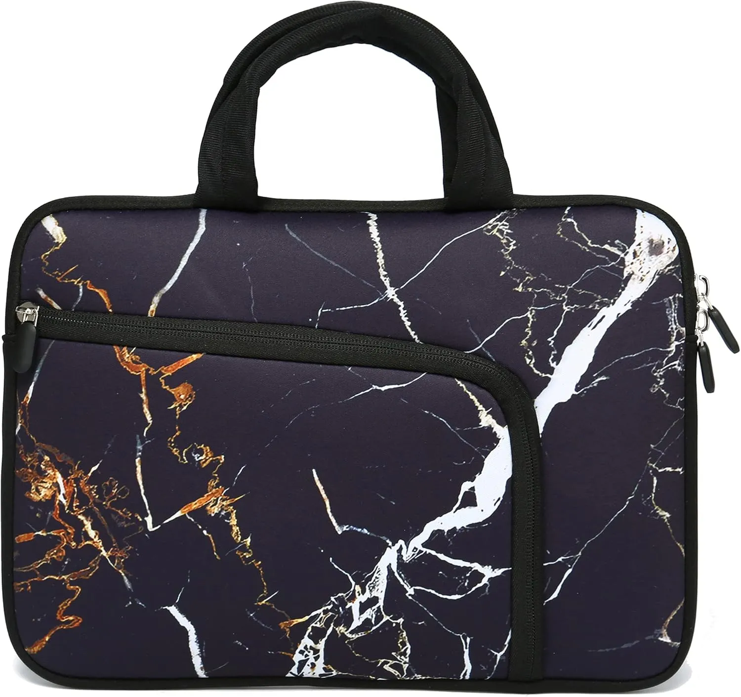 14 15 15.4 15.6 inch Laptop Handle Bag Computer Protect Case Holder Notebook Sleeve Neoprene Cover Soft Carrying Case with Extra Pockets For Dell Lenovo Toshiba HP Chromebook ASUS Acer(Black Marble)