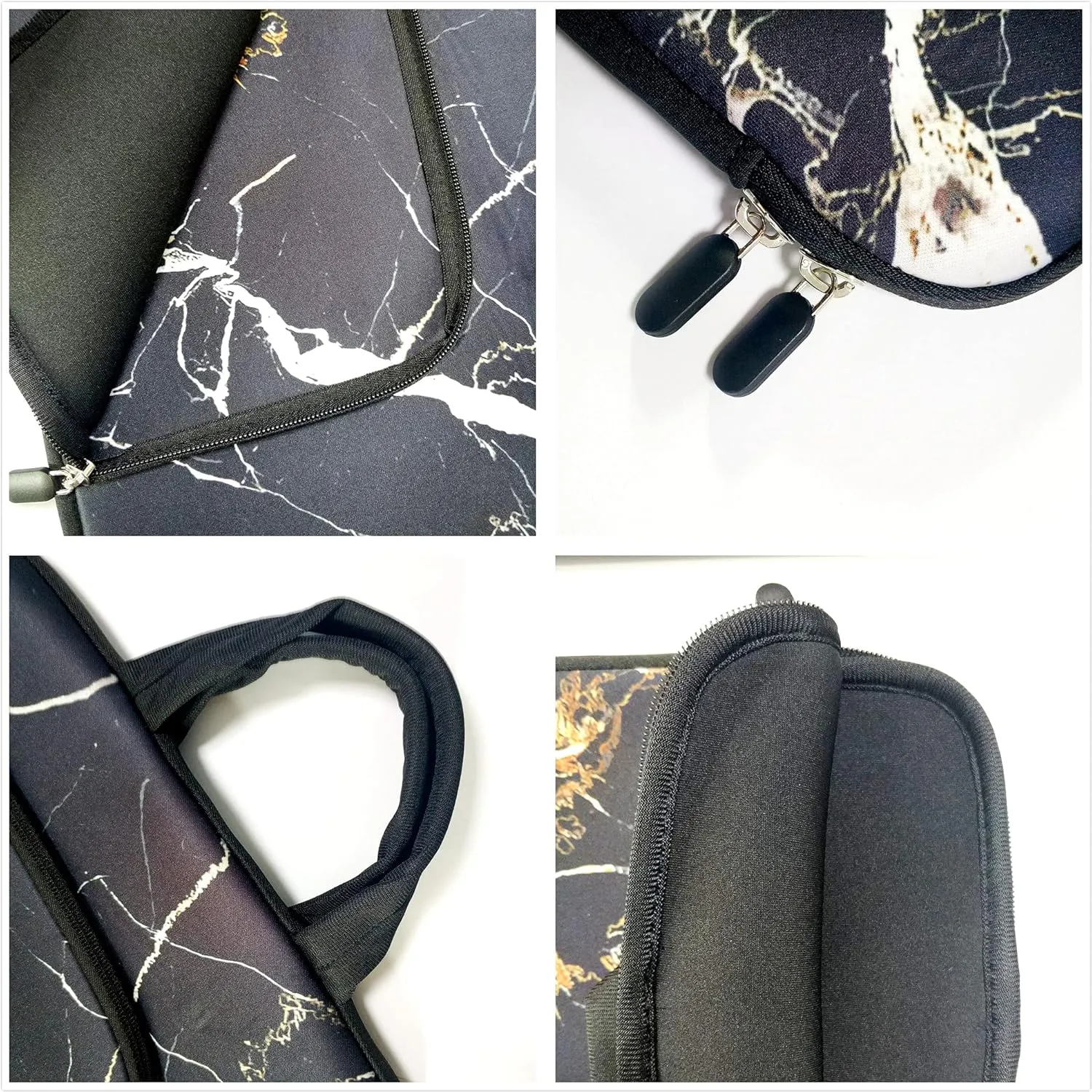 14 15 15.4 15.6 inch Laptop Handle Bag Computer Protect Case Holder Notebook Sleeve Neoprene Cover Soft Carrying Case with Extra Pockets For Dell Lenovo Toshiba HP Chromebook ASUS Acer(Black Marble)