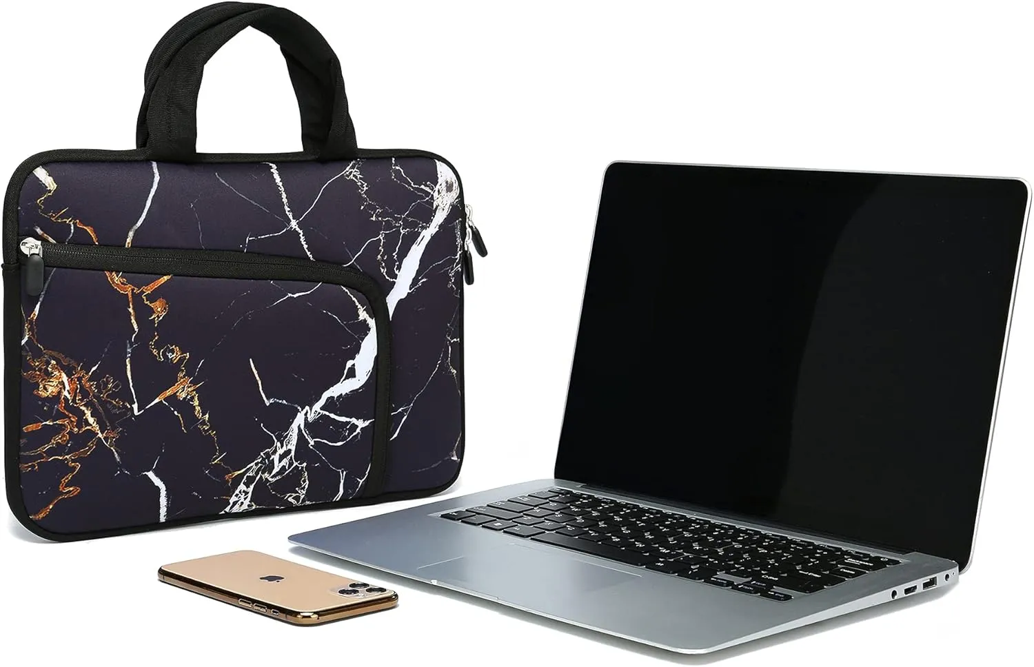 14 15 15.4 15.6 inch Laptop Handle Bag Computer Protect Case Holder Notebook Sleeve Neoprene Cover Soft Carrying Case with Extra Pockets For Dell Lenovo Toshiba HP Chromebook ASUS Acer(Black Marble)