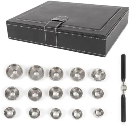 15 Dies Watch Back Cover Opener Kit,Watch Back Case Opener Die Fit Breitling Removal Tool Opener Kit, Different Sizes Dies Repair Watchmaker Tool Set with Aluminum Handle for Bottle Opener Removal Repair Tool