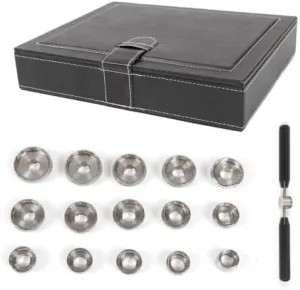 15 Dies Watch Back Cover Opener Kit,Watch Back Case Opener Die Fit Breitling Removal Tool Opener Kit, Different Sizes Dies Repair Watchmaker Tool Set with Aluminum Handle for Bottle Opener Removal Repair Tool