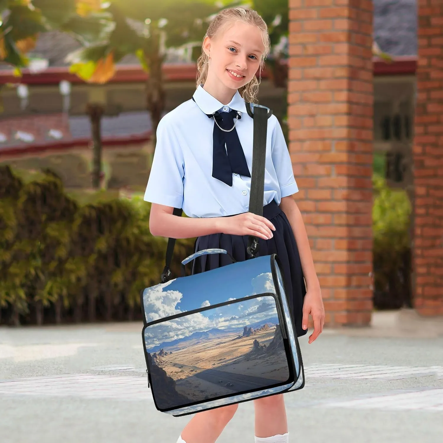 1.5 Inch 3 Rings Binder Organizer with Handle and Removable Shoulder Strap Waterproof Zippered Portfolio for Middle Student Desert Highway in Nevada