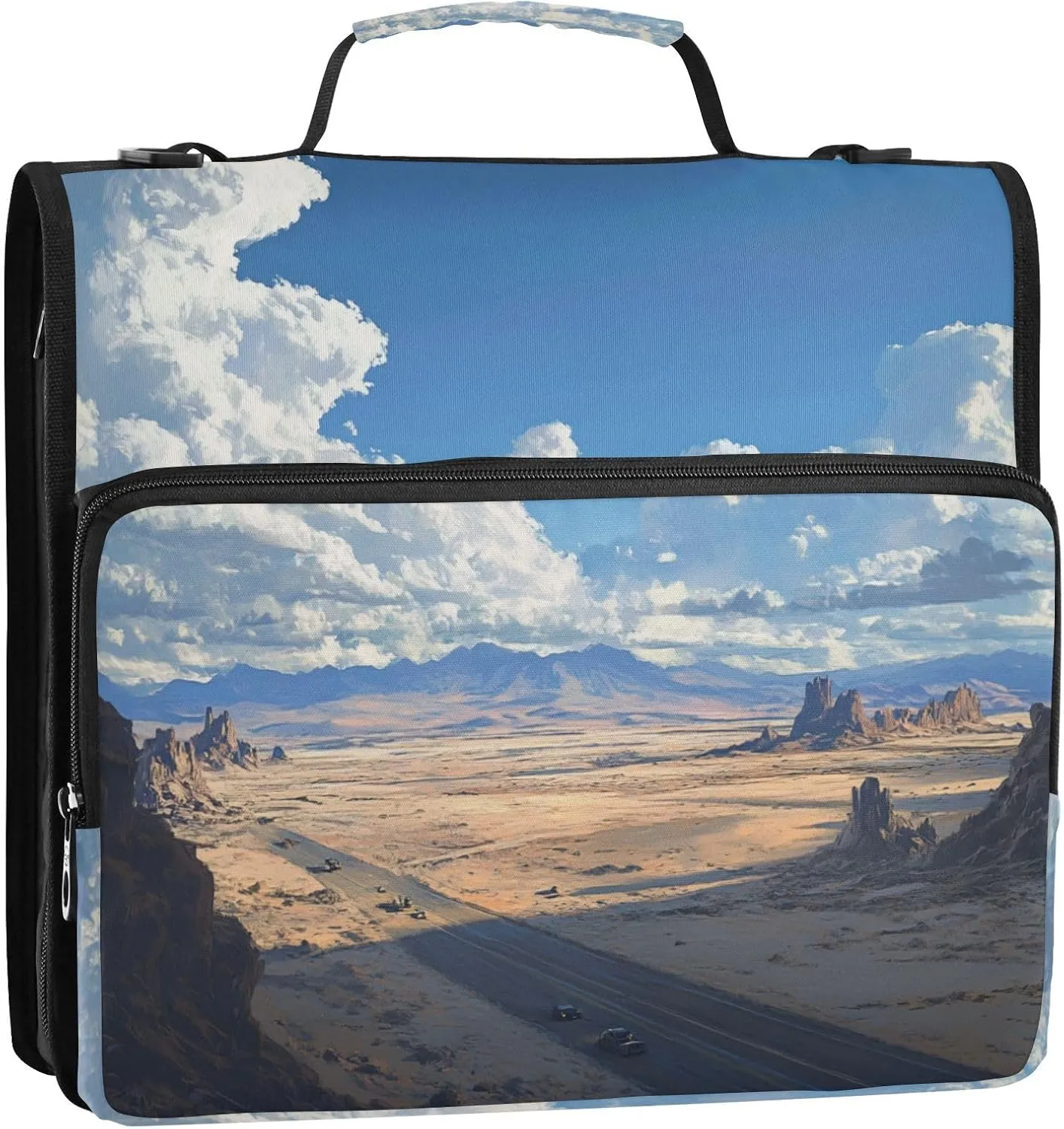 1.5 Inch 3 Rings Binder Organizer with Handle and Removable Shoulder Strap Waterproof Zippered Portfolio for Middle Student Desert Highway in Nevada