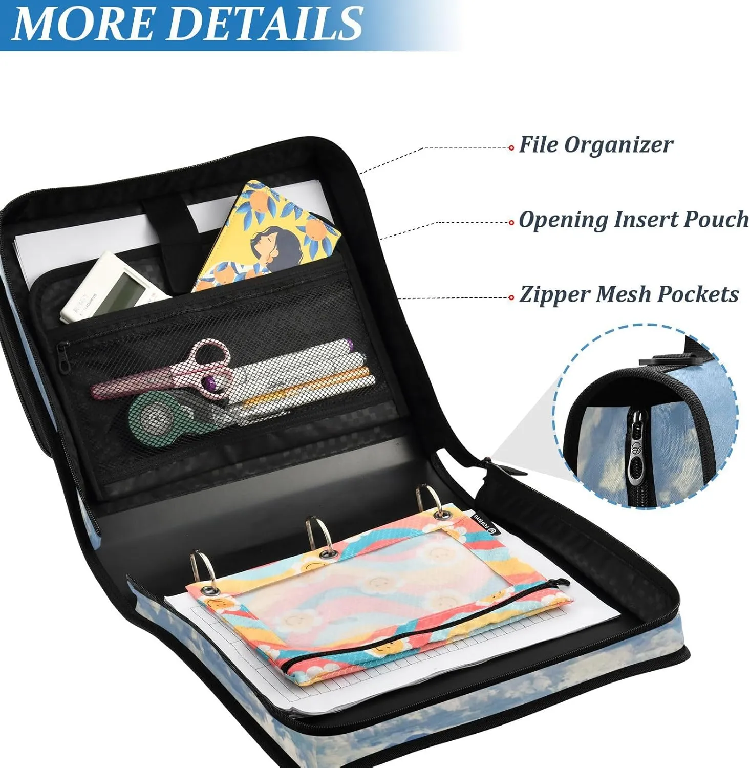 1.5 Inch 3 Rings Binder Organizer with Handle and Removable Shoulder Strap Waterproof Zippered Portfolio for Middle Student Desert Highway in Nevada