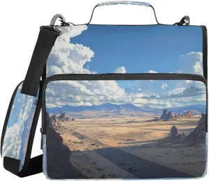 1.5 Inch 3 Rings Binder Organizer with Handle and Removable Shoulder Strap Waterproof Zippered Portfolio for Middle Student Desert Highway in Nevada