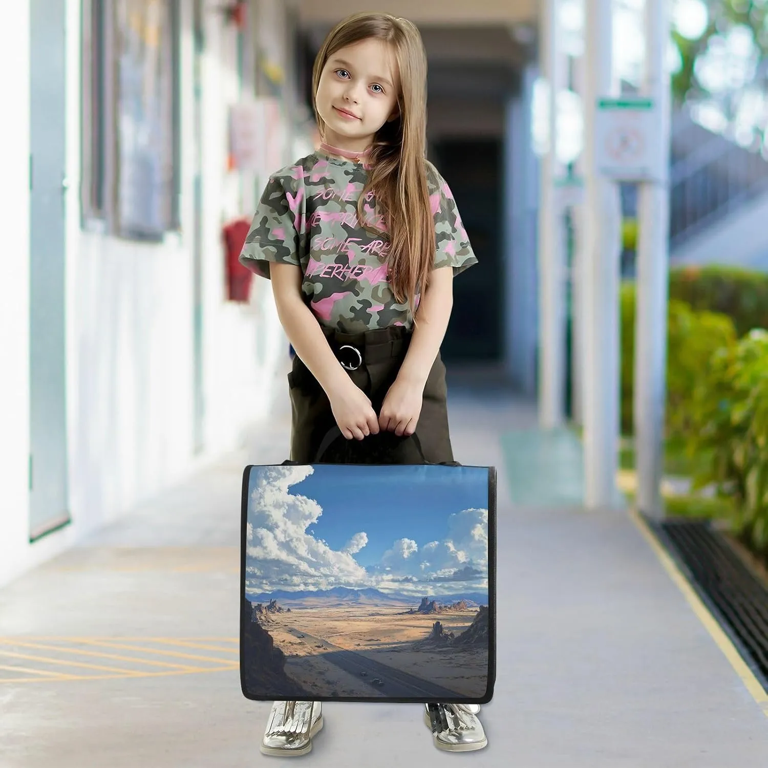 1.5 Inch 3 Rings Binder Organizer with Handle and Removable Shoulder Strap Waterproof Zippered Portfolio for Middle Student Desert Highway in Nevada