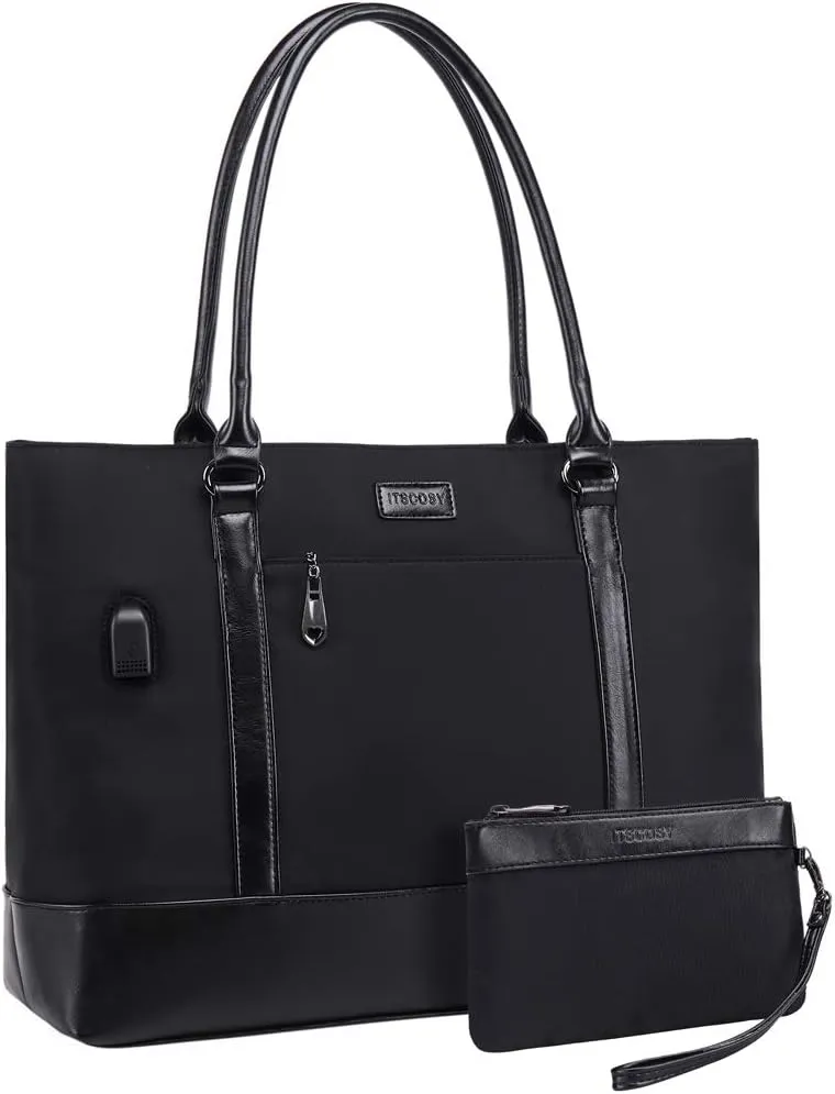 15.6 USB Laptop Tote Bag: Waterproof with 15 Pockets Large Work Bag Teacher Bag Fits 15.6 inch Laptop for women with Purse