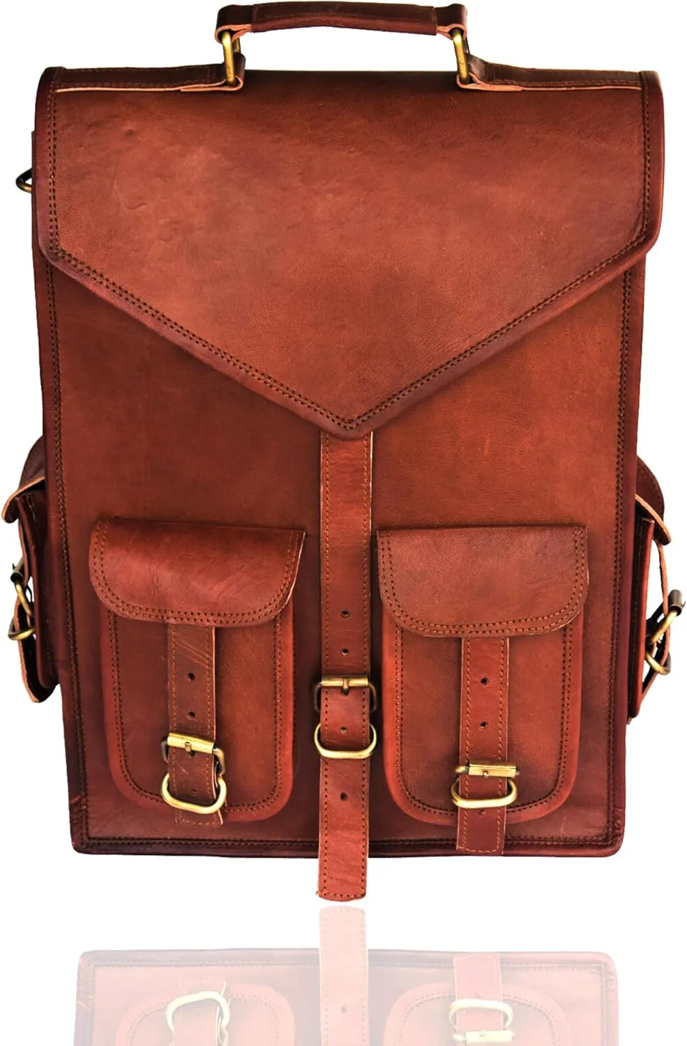 16 Inch Genuine Leather backpack and Leather laptop office bag for Men/Women (Brown)