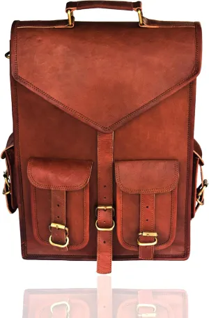 16 Inch Genuine Leather backpack and Leather laptop office bag for Men/Women (Brown)