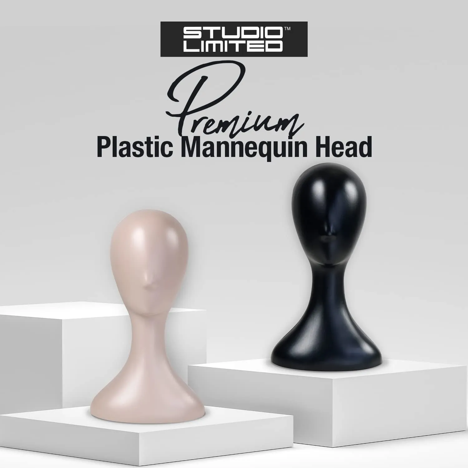 16 Inch Studio Limited Professional Plastic Mannequin Head (Black), Durable Women Model Wig Stand Display Styling Making Display Holder with Jack for Hat, Mask, Headdress, Necklace