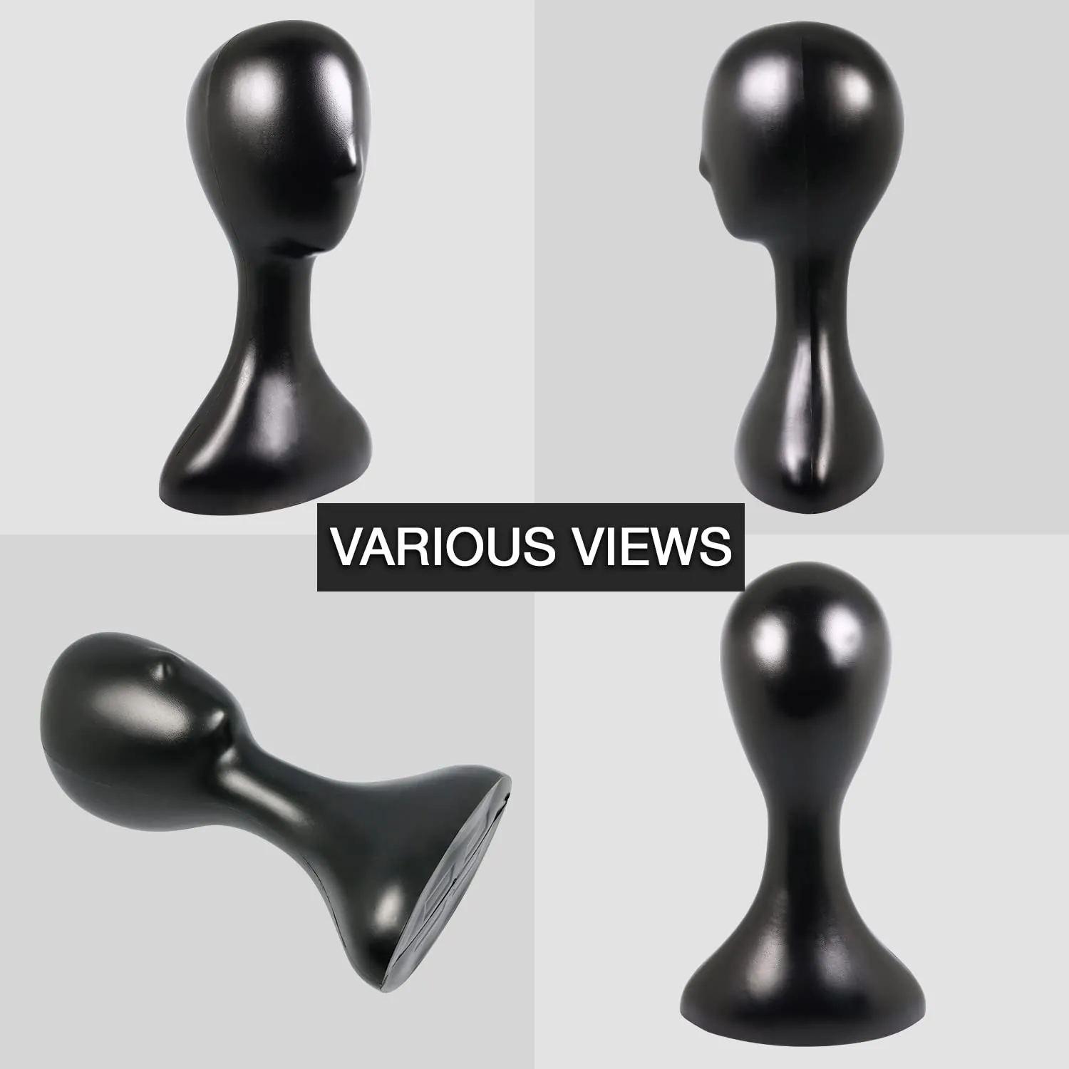 16 Inch Studio Limited Professional Plastic Mannequin Head (Black), Durable Women Model Wig Stand Display Styling Making Display Holder with Jack for Hat, Mask, Headdress, Necklace