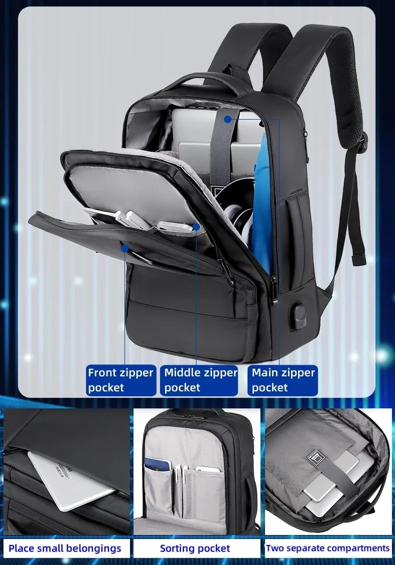 17/15.6" Business laptop backpack, PU Travel laptop backpack,carry on backpack, Expandable laptop backpack Men,college backpack (01#Standard, Grey)