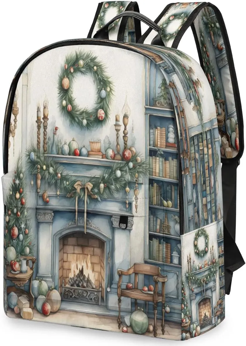 17.5 inch Laptop Backpack Fireplace New Year College Waterproof Travel Bag Casual Book Bag with Multiple Pockets Laptop Backpacks for Travel Hiking
