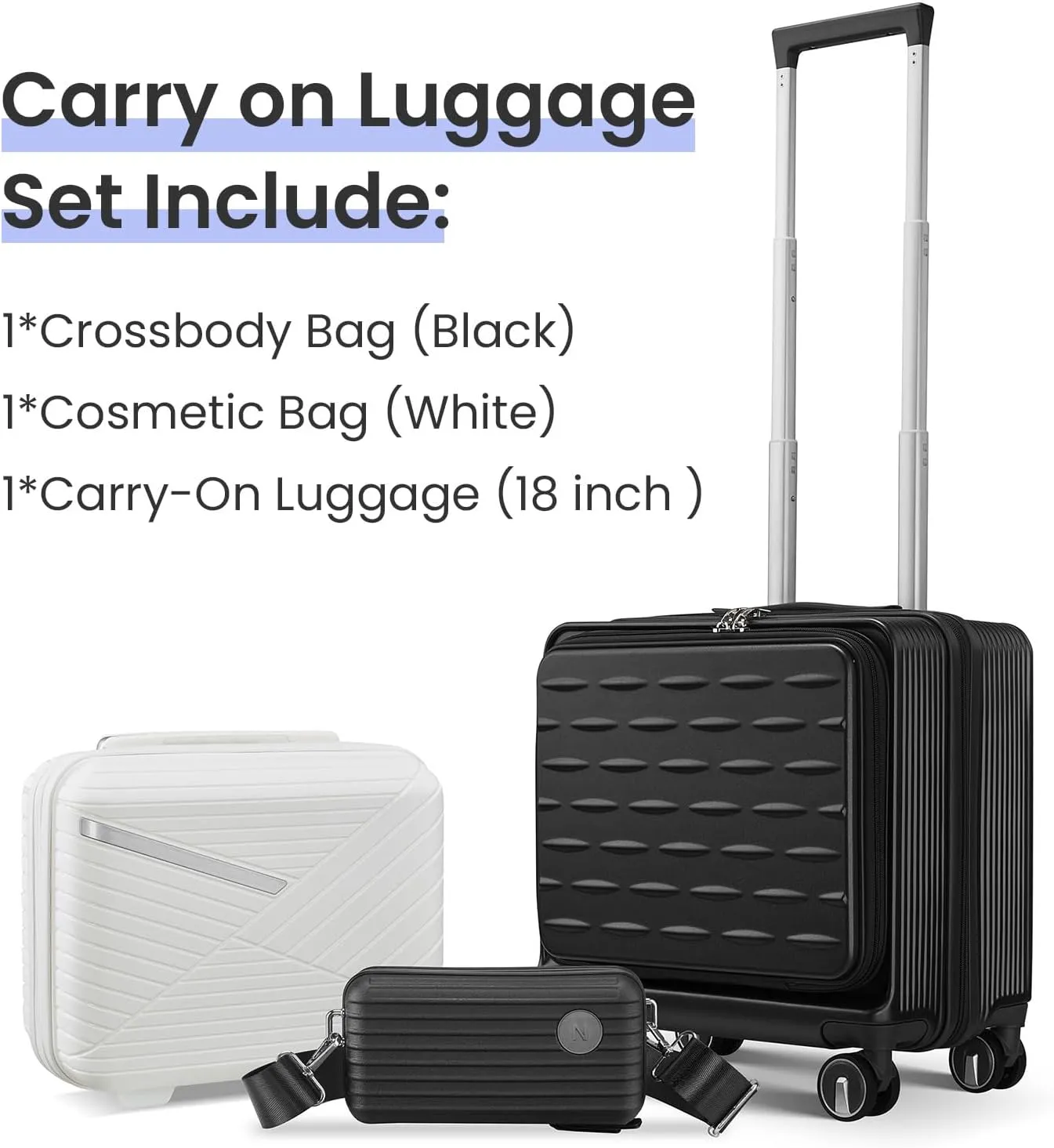 18" Carry On Luggage with Front Open Door &Laptop Interlayer, Hard Shell Suitcase with TSA Luggage Lock, Hardside Lightweight PC Travel Suitcase for Women Men with Spinner Wheels,Black