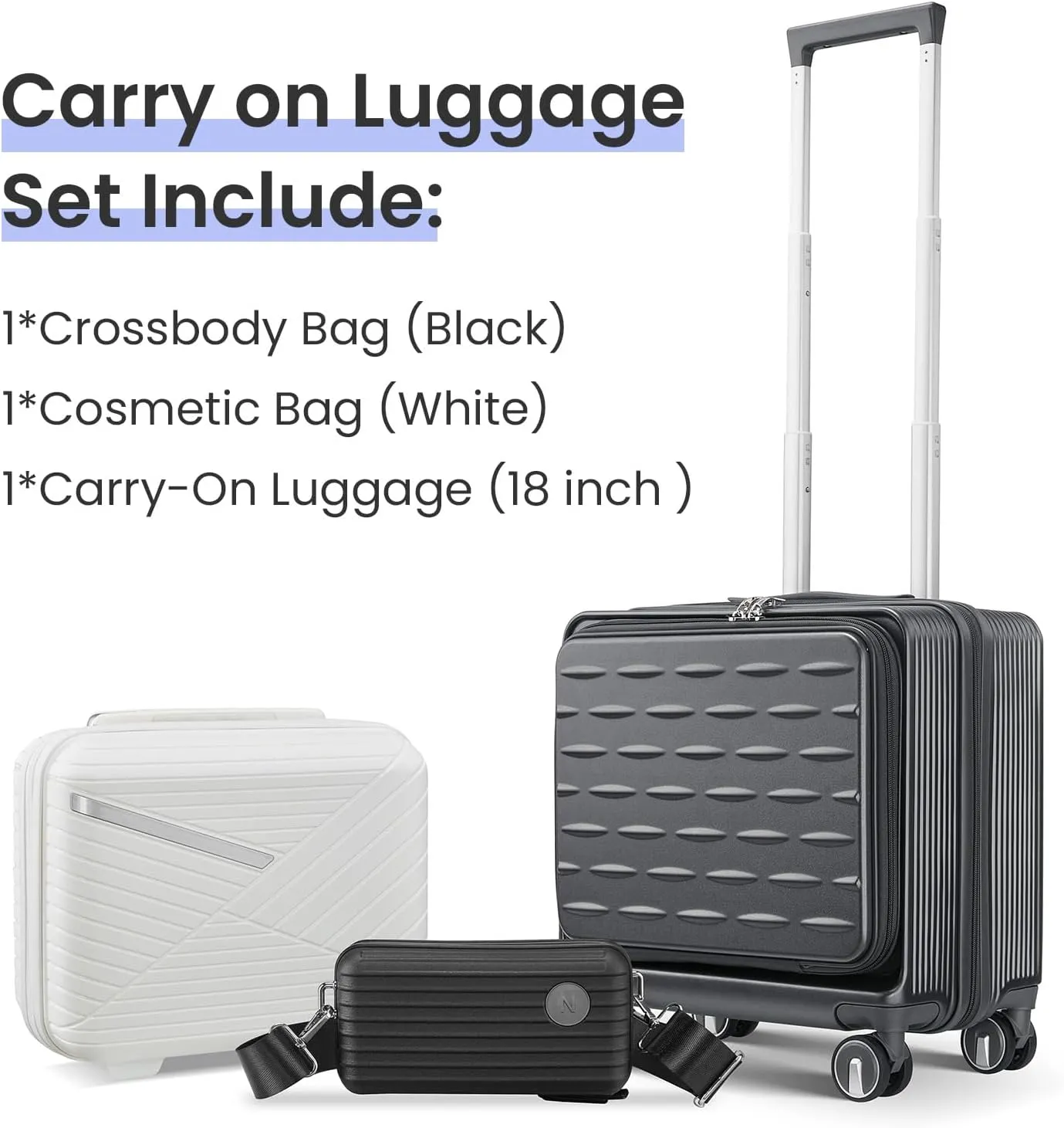 18" Carry On Luggage with Front Open Door &Laptop Interlayer, Hard Shell Suitcase with TSA Luggage Lock, Hardside Lightweight PC Travel Suitcase for Women Men with Spinner Wheels,Grey