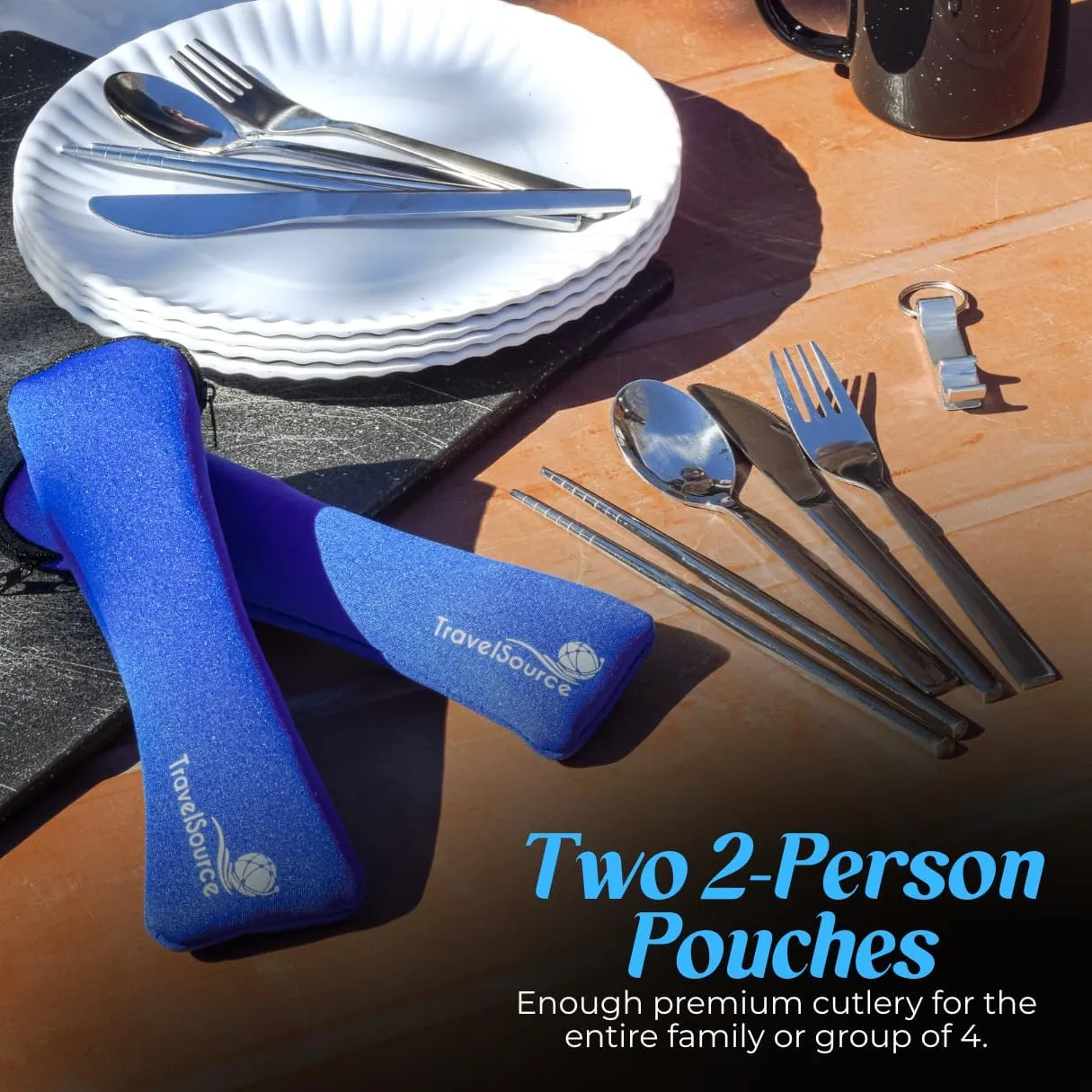 2 Pack - Portable Utensils With Case - 4 Person - Fork, Spoon, Knife, Bottle Opener - Premium Silverware Set - Reusable Utensils For Lunch Box - Travel Utensil Set