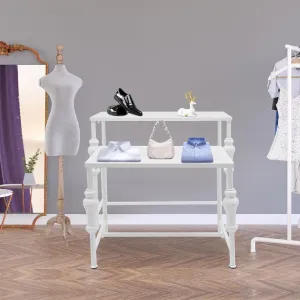 2 Pcs Nesting Tables Boutique Retail Display Rack Stand for Clothing Shoes Handbags Bag Hat Toy or Flower Ect, White Garment Rack Shoes Bags Display Shelf Table for Home Clothing Shop Hotel