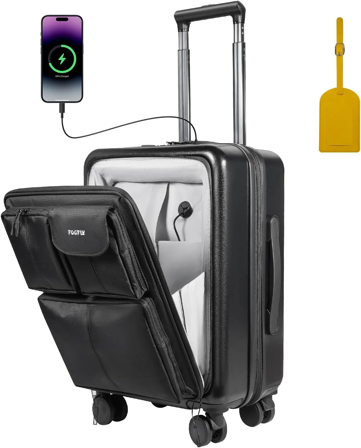 20 Inch Carry On Luggage, Airline Approved Expandable Softside Suitcase with PC Hardshell Front, USB Port, Spinner Wheels & TSA Lock – Lightweight 20" Travel Luggage