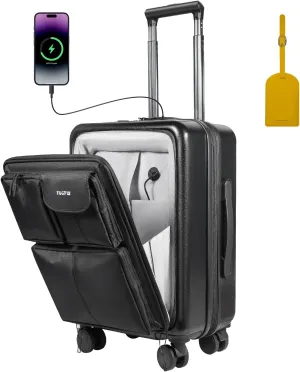 20 Inch Carry On Luggage, Airline Approved Expandable Softside Suitcase with PC Hardshell Front, USB Port, Spinner Wheels & TSA Lock – Lightweight 20" Travel Luggage