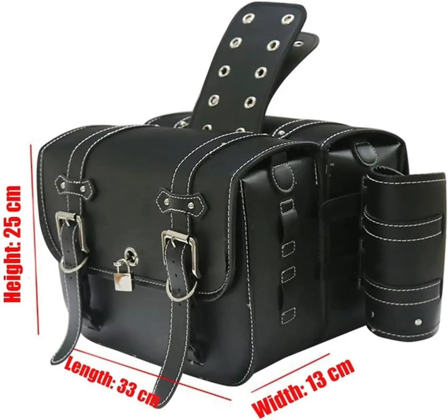 2X Motorcycle Saddlebag Leather Motorcycle Saddle Bags for Yam&aha Vstar 950 2014(Black B)
